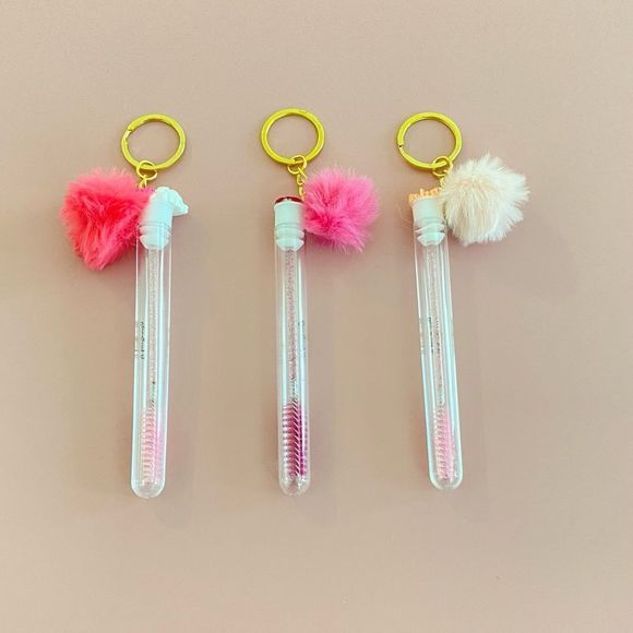3pcs Tube Eyelash Brush/Spoolie with Furball & Gold Keychain | Mascara Wand - Picture 2 of 6